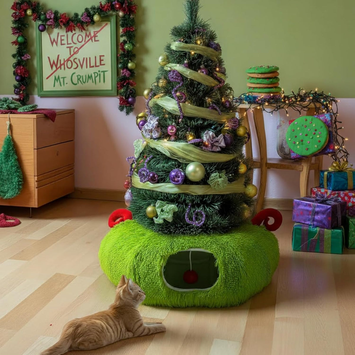 Frienda Christmas Cat Tunnel Bed Under Christmas Tree 3ft x 3ft x 9.4in