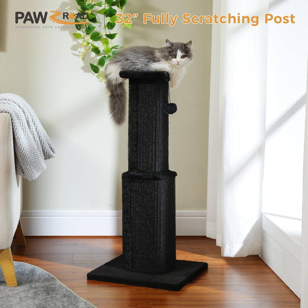 PAWZ Road Large Cat Scratching Post 32" Tall Black Cat Scratcher