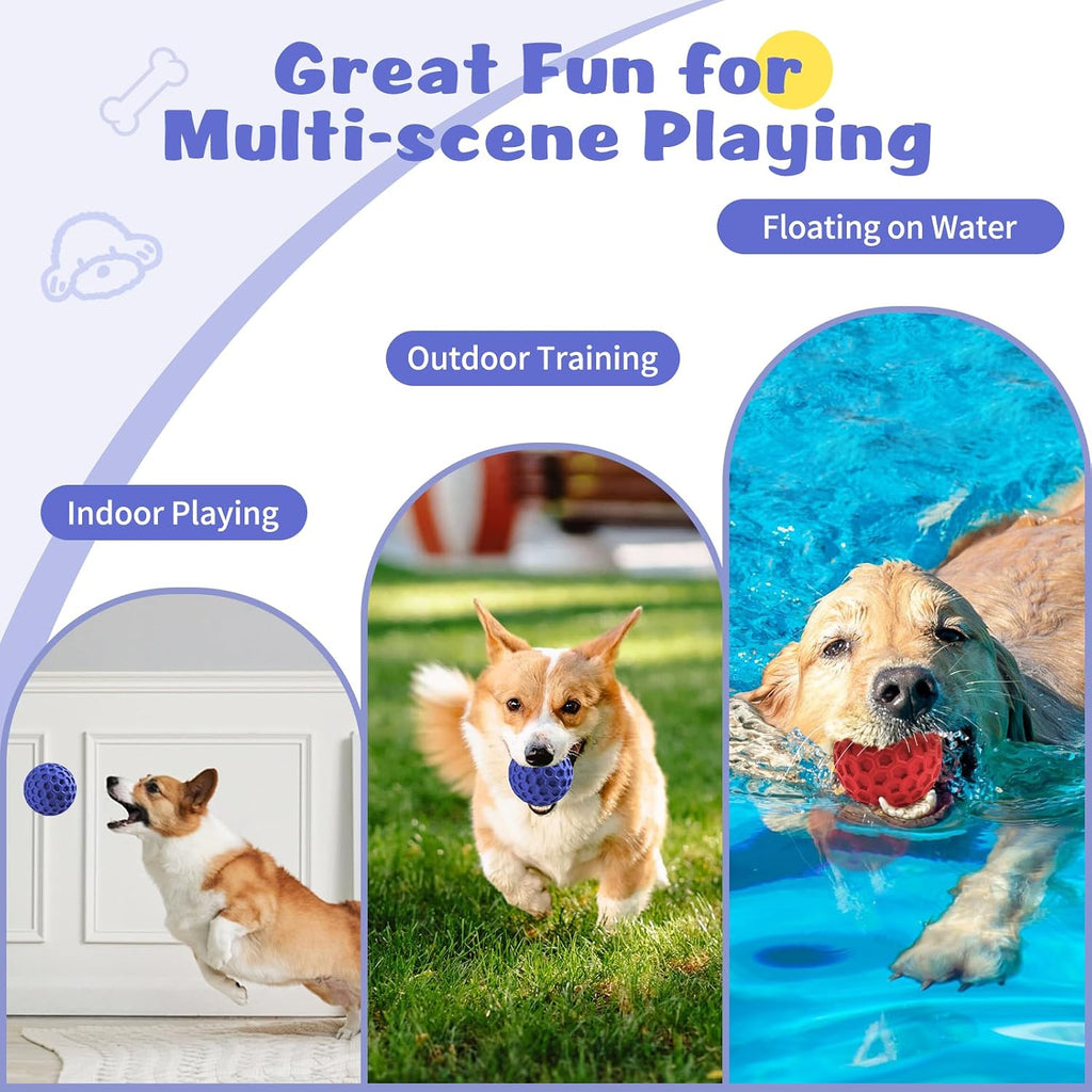 HIPPIH Indestructible Squeaky Dog Toys, Interactive Dog Balls 2 Pack | Chew Toys for Aggressive Chewers, Natural Rubber, Large/Medium Dogs, Tough Puppy Teething Toy, Relieve Anxiety