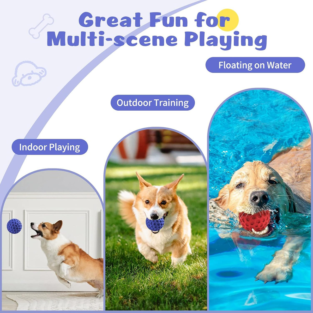 HIPPIH Indestructible Squeaky Dog Toys, Interactive Dog Balls 2 Pack | Chew Toys for Aggressive Chewers, Natural Rubber, Large/Medium Dogs, Tough Puppy Teething Toy, Relieve Anxiety