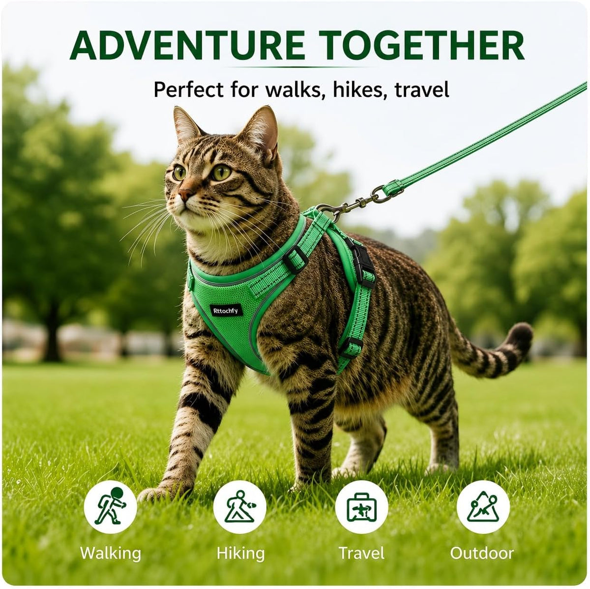 Cat Harness and Leash Set, Escape Proof Cat Harness with Reflective Strips, Breathable Mesh Vest, Adjustable Walking Harness for Indoor Outdoor Cats, Kittens, Small Medium Large Cats (Red, L)