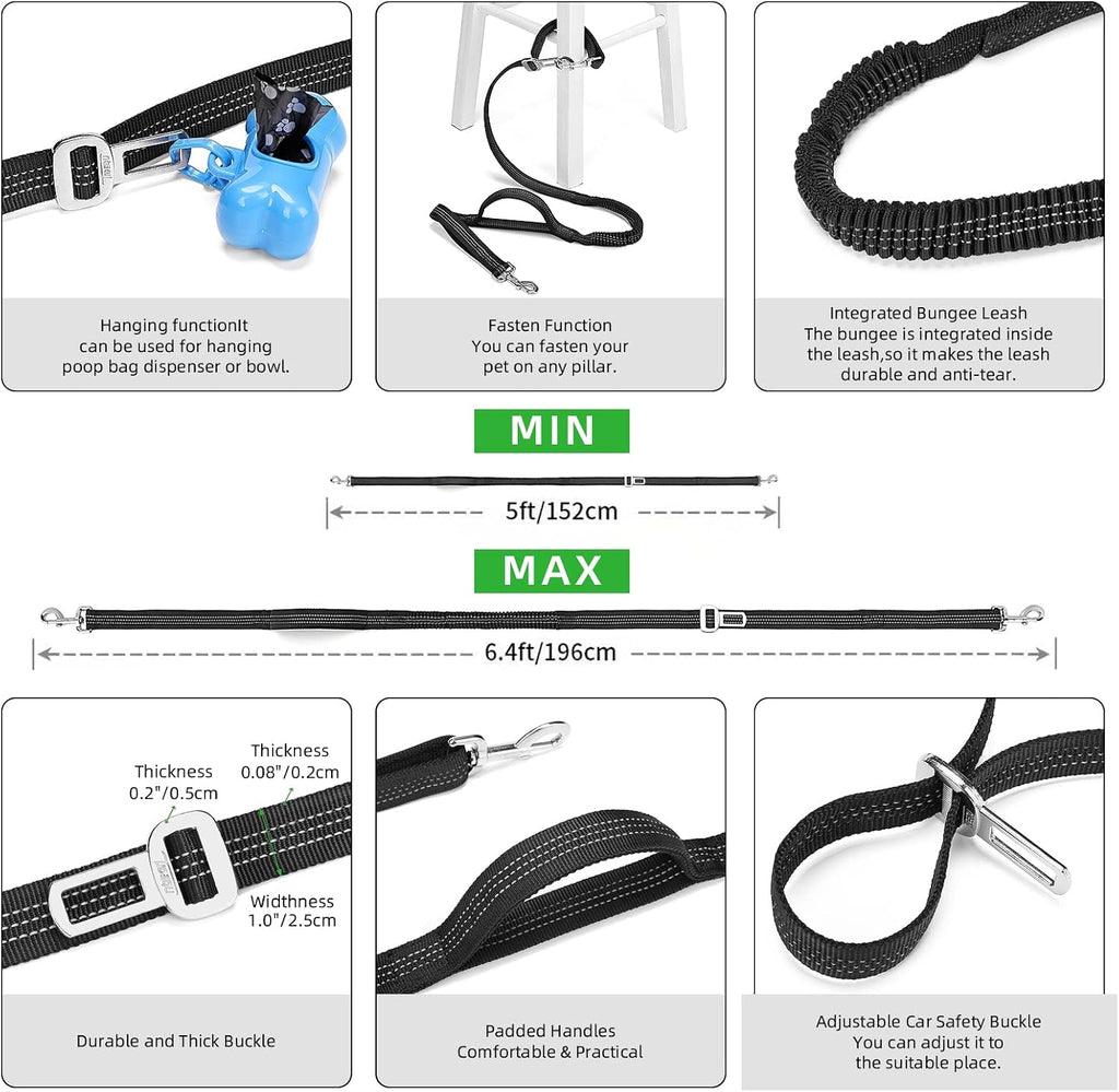 TUDEQU 4-in-1 Hands Free Dog Leash with Large Fanny Pack for Large Dogs