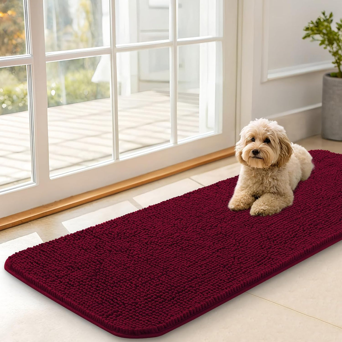 OLANLY Dog Door Mat for Muddy Paws 47x17, Super Absorbent Chenille Mud Mat