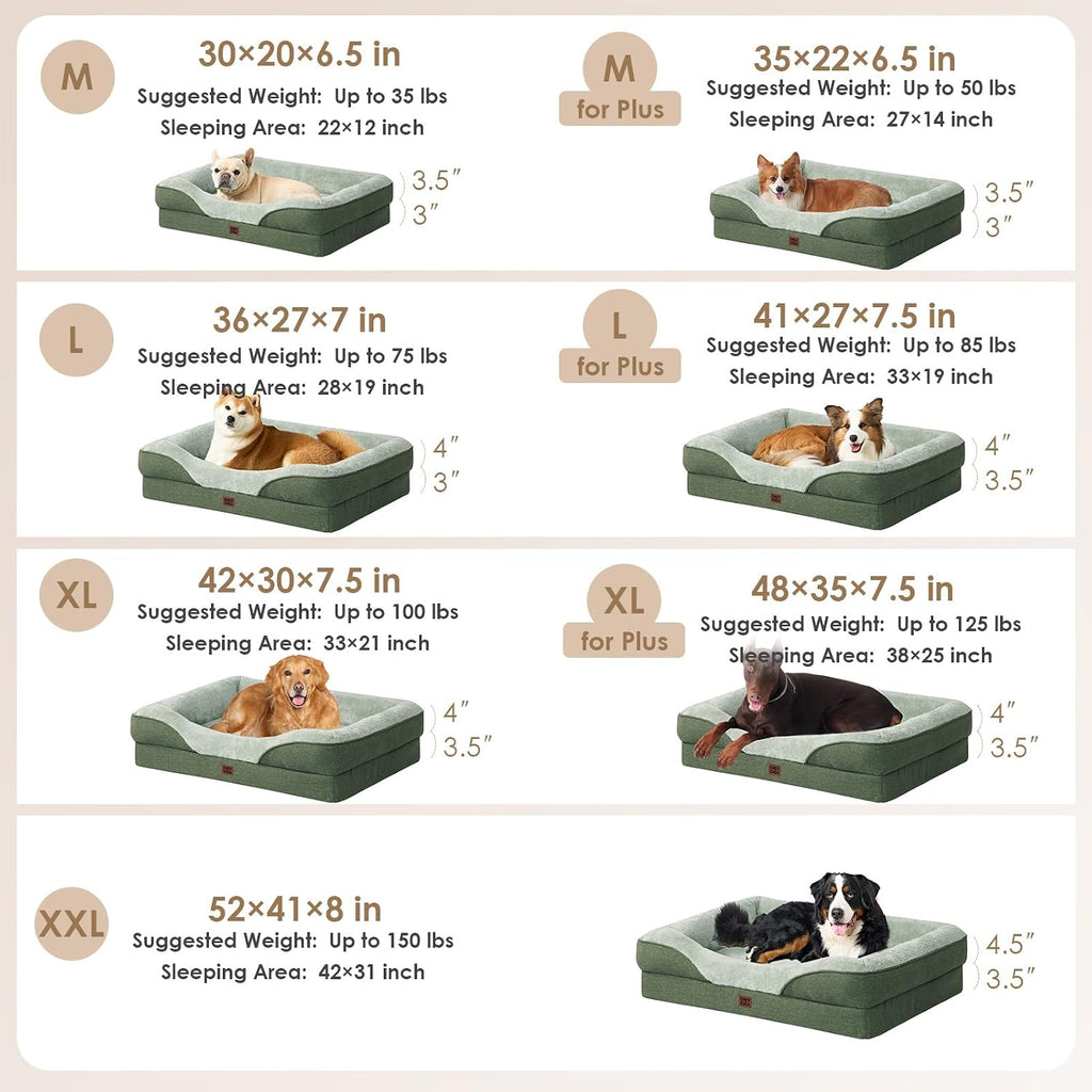 EHEYCIGA Orthopedic Dog Bed for Medium Dog, Memory Foam Dog Couch, Green