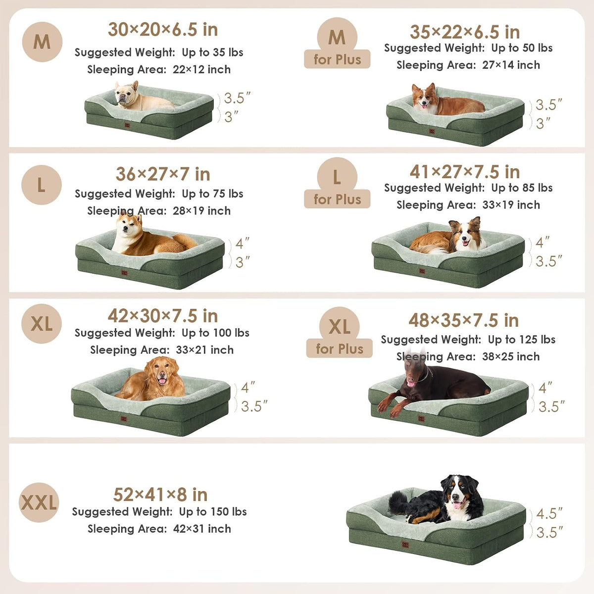 EHEYCIGA Orthopedic Dog Bed for Medium Dog, Memory Foam Dog Couch, Green