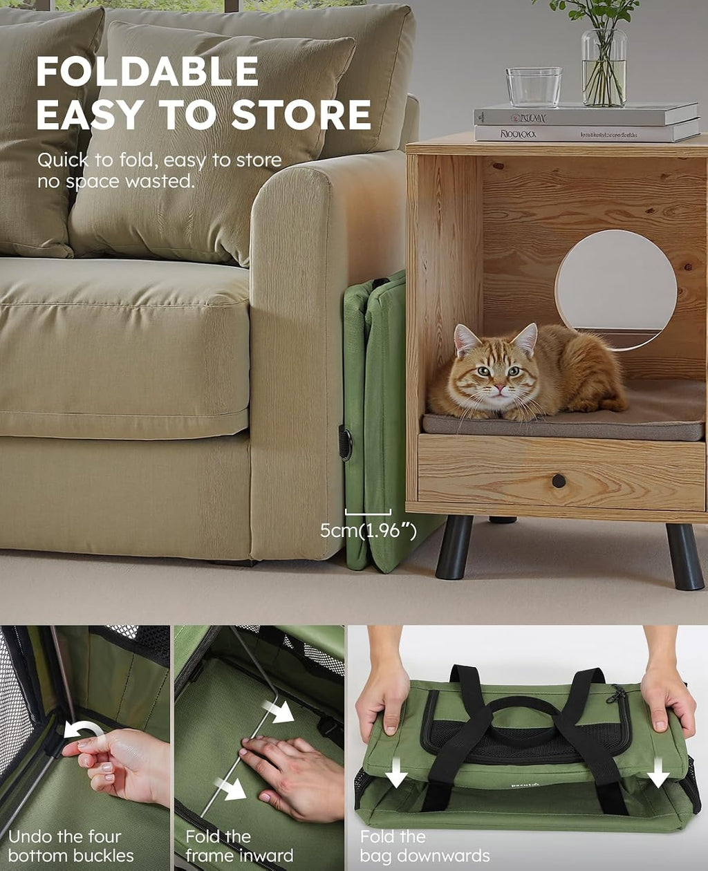Pecute Cat Carrier Stable, Pet Carrier with Privacy Partition,Green