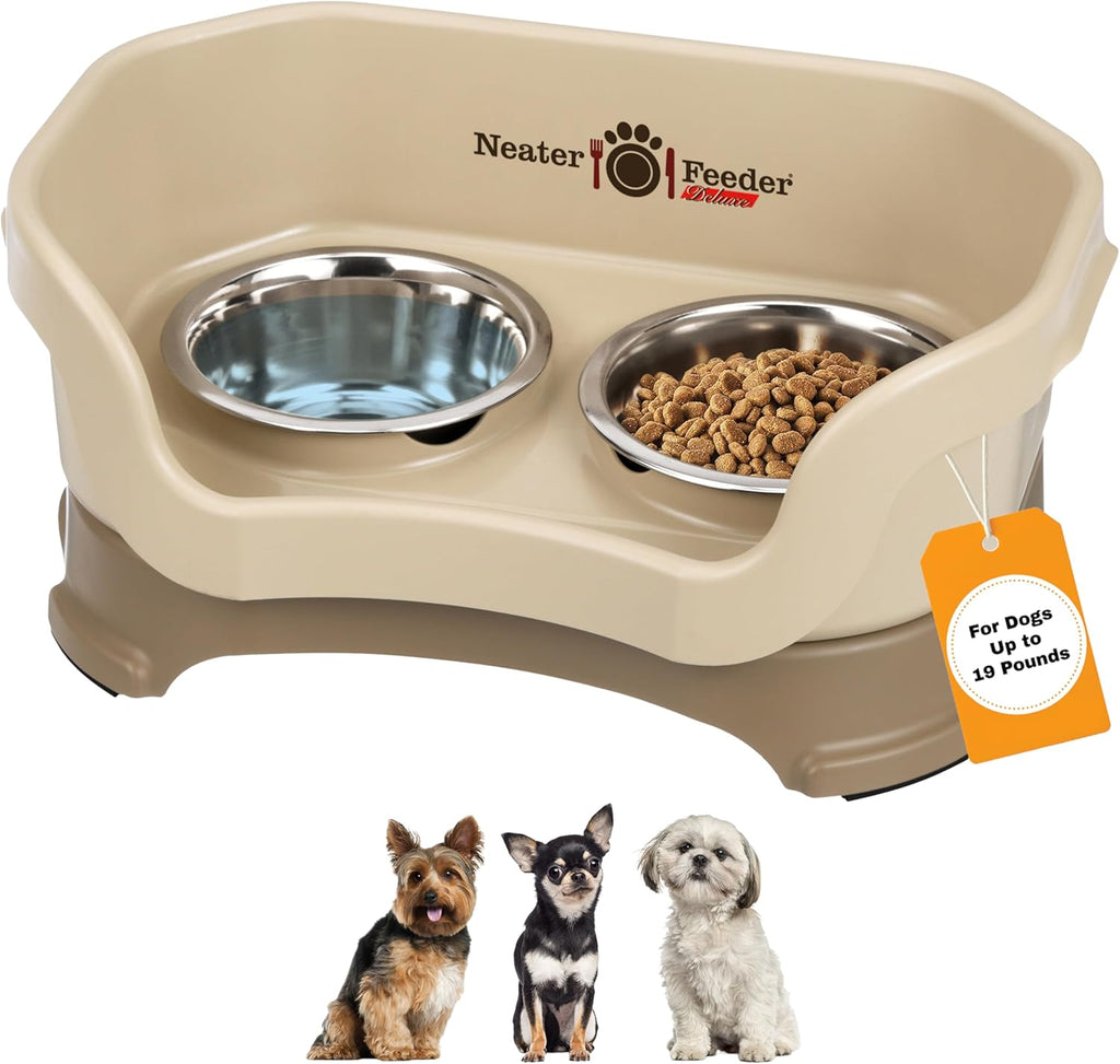 Neater Pet Brands Neater Feeder Deluxe Mess Proof Dog Bowls Elevated for Small Dogs Under 19 lbs, Made in USA, No Spill Raised Dog Food Bowl Stand Feeding Station, Food and Water Bowl Set, Cappuccino 
