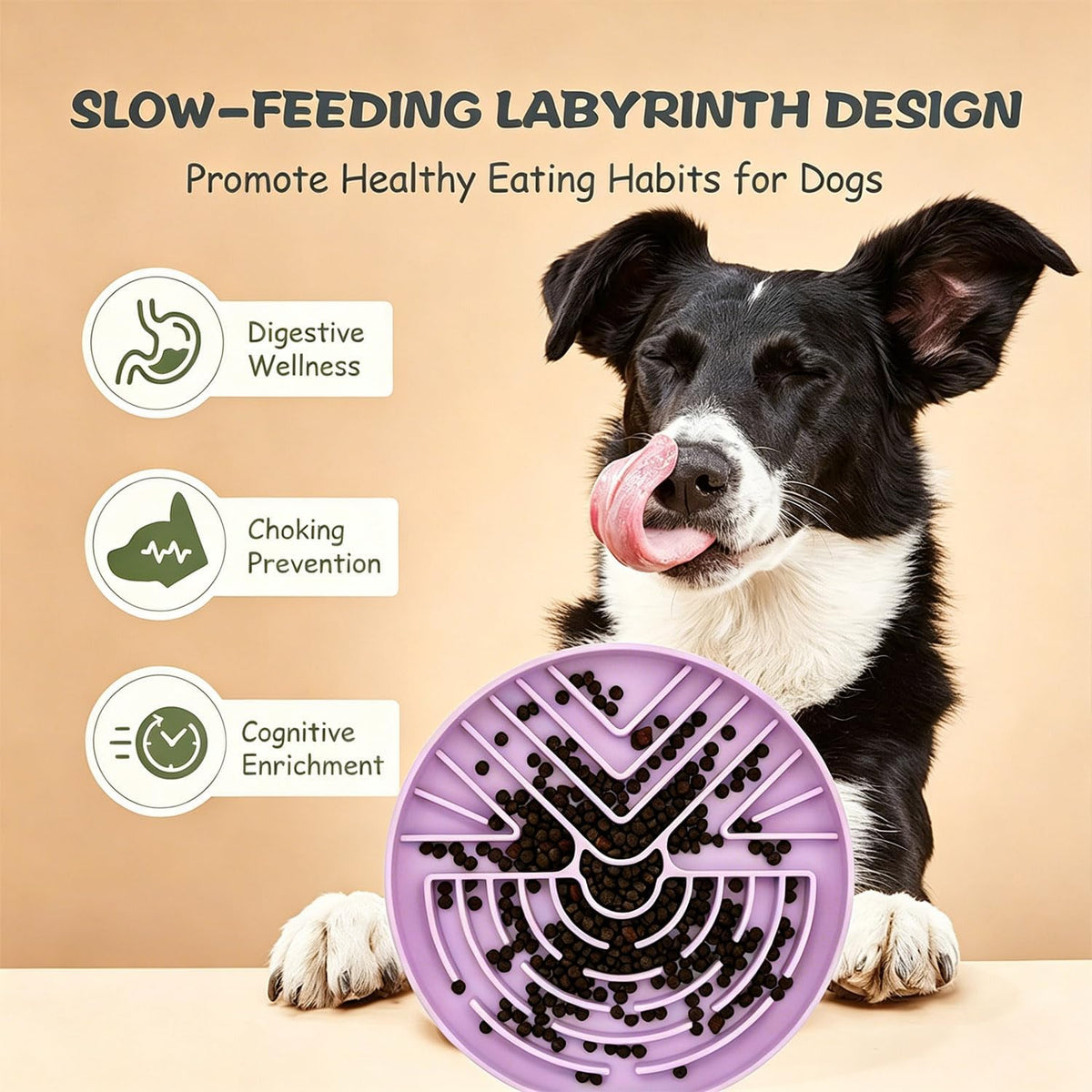 Slow Feeder Dog Bowl for Large & Small Pets, Anti Choking Puzzle Dog Food Bowl with Non-Slip Base, Interactive Pet Slow Eating, Silicone Cat Feeder for Puppies Cats