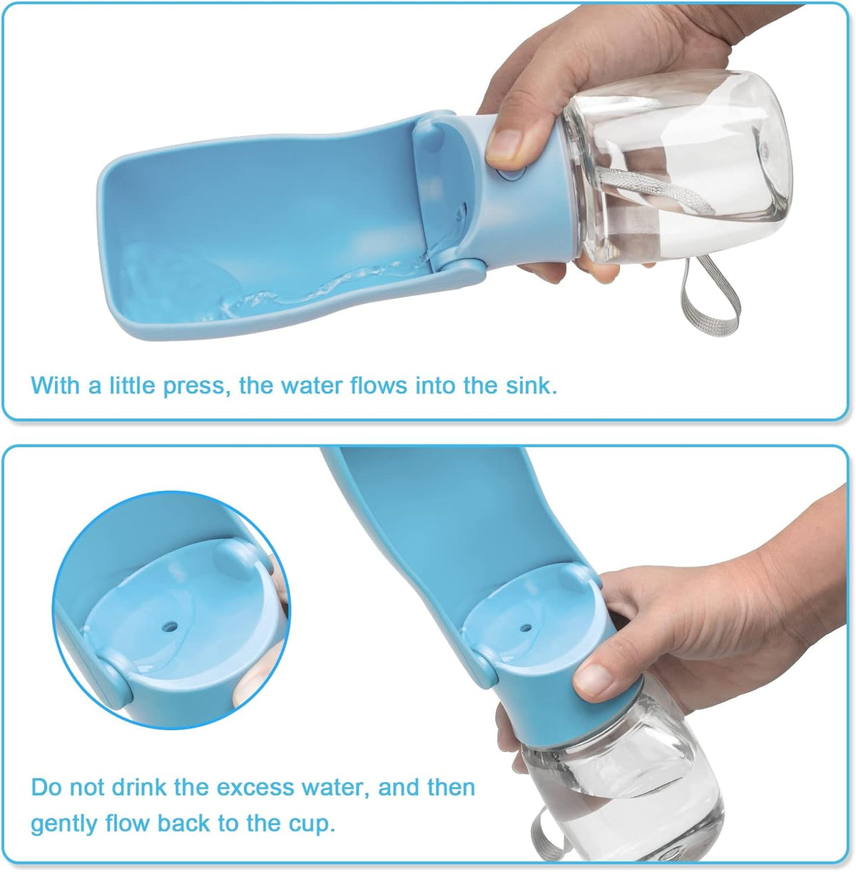 Portable Dog Water Bottle, Foldable Water Bottle for Dog, SkyBlue, 12oz | Leak Proof Dispenser, Dishwasher Safe, Puppy Travel Water Bowl Fit for Cat, Rabbit, Small Animals Walking, Hiking, Travel