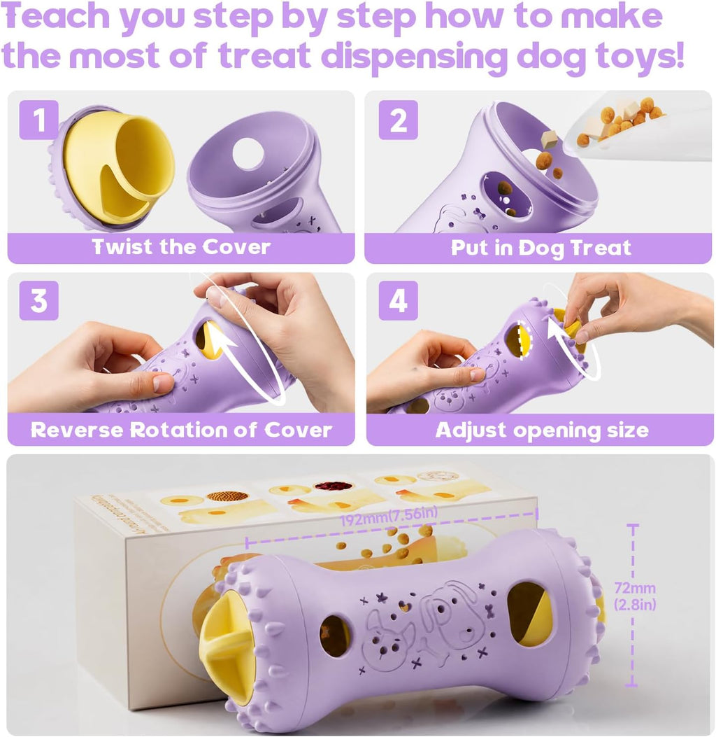 Interactive Dog Toys,Adjustable Treat Dispensing Toy to Keep Them Busy | Dog Enrichment for Brain Stimulation & Cognitive for Puppy Puzzle to Reduce Boredom-Ideal Gift for All Dogs(Nylon)-Lavender