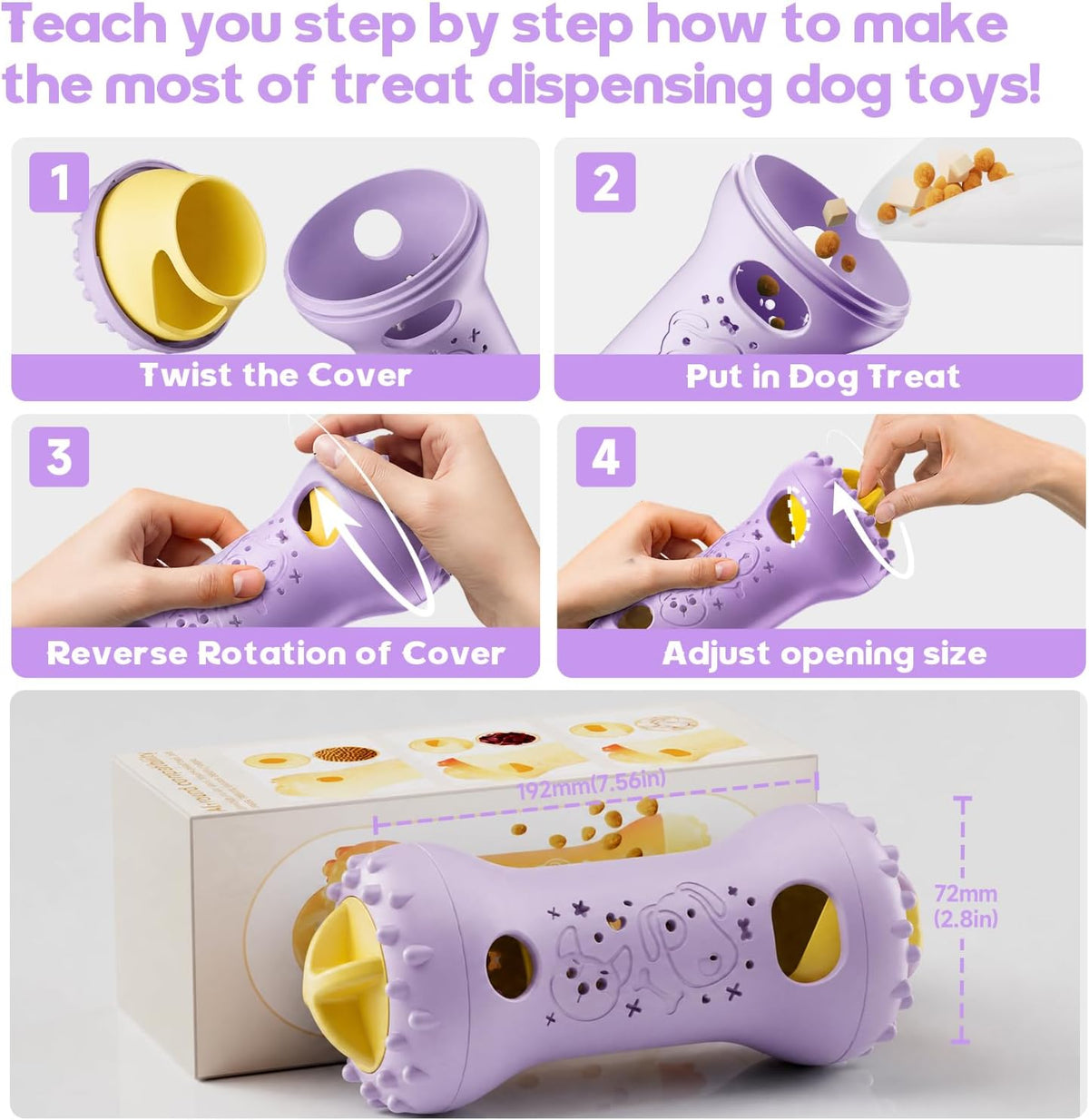 Interactive Dog Toys,Adjustable Treat Dispensing Toy to Keep Them Busy | Dog Enrichment for Brain Stimulation & Cognitive for Puppy Puzzle to Reduce Boredom-Ideal Gift for All Dogs(Nylon)-Lavender