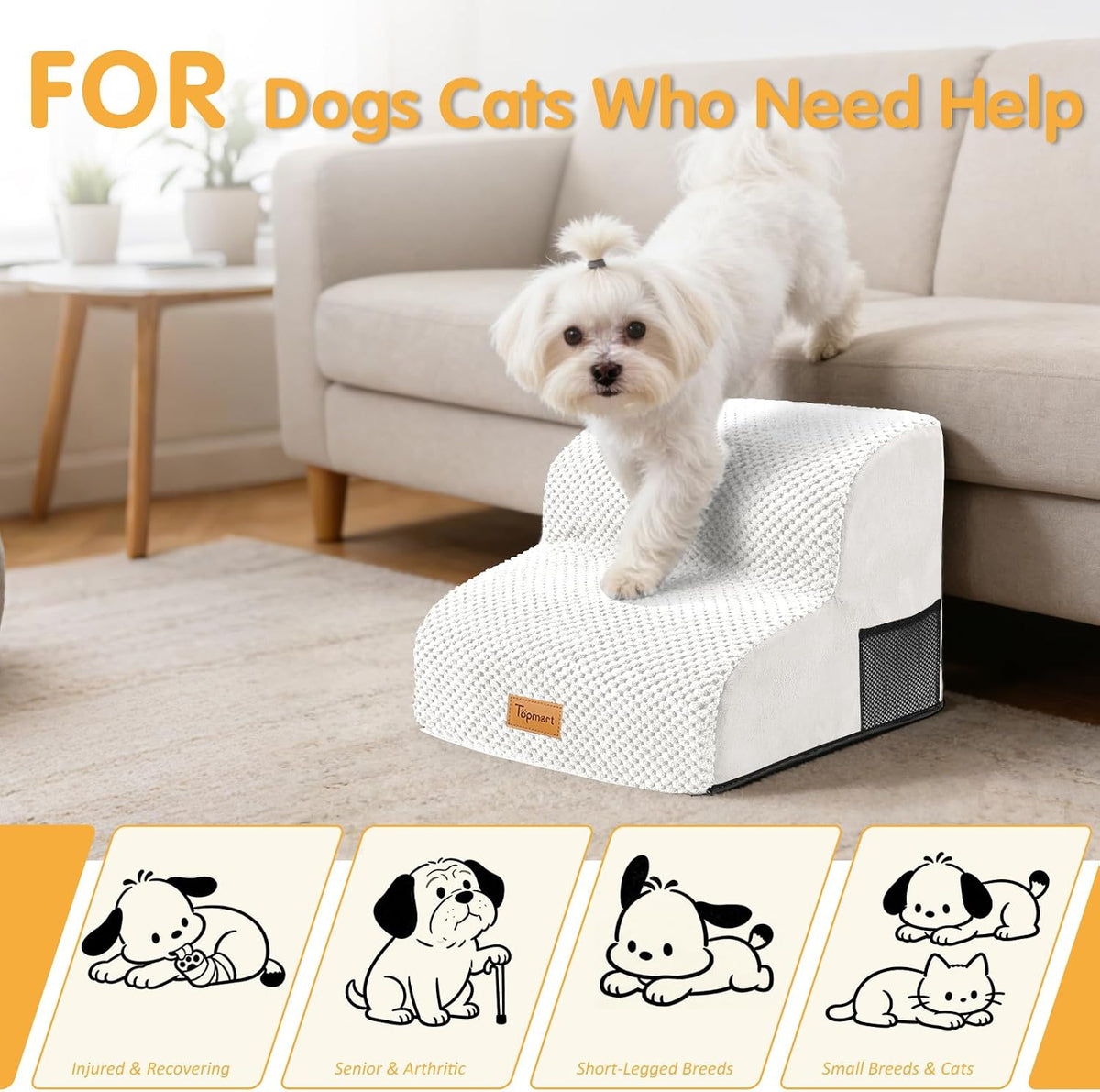 Topmart High Density Foam Pet Steps 2 Tiers,11.8" High,Non-Slip Dog Stairs