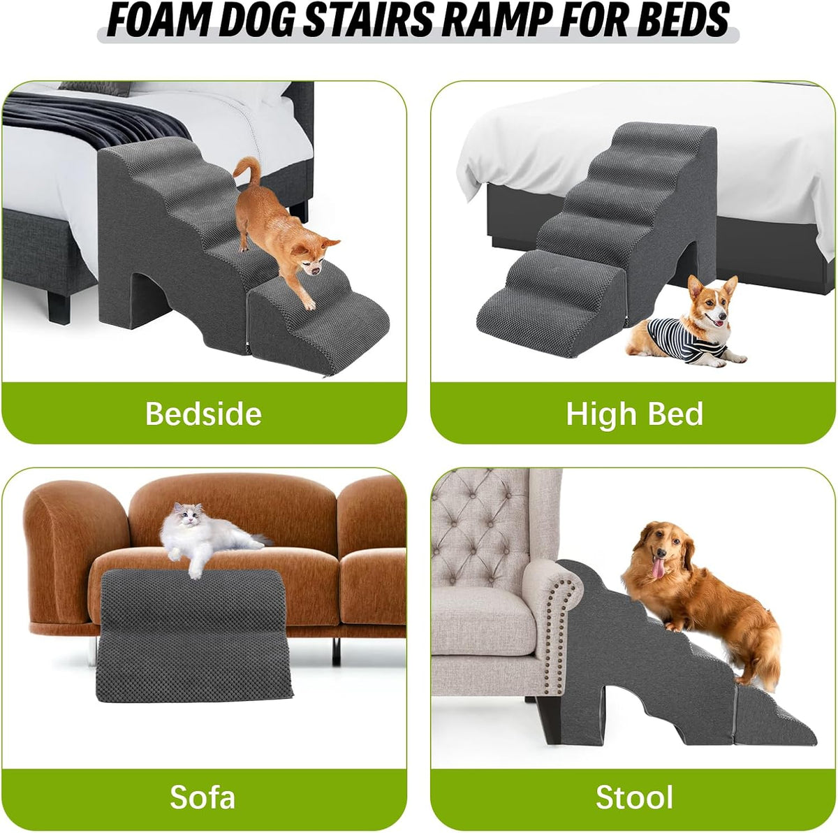 Dog Stairs for Small Dogs for Beds Up to 25", Grey