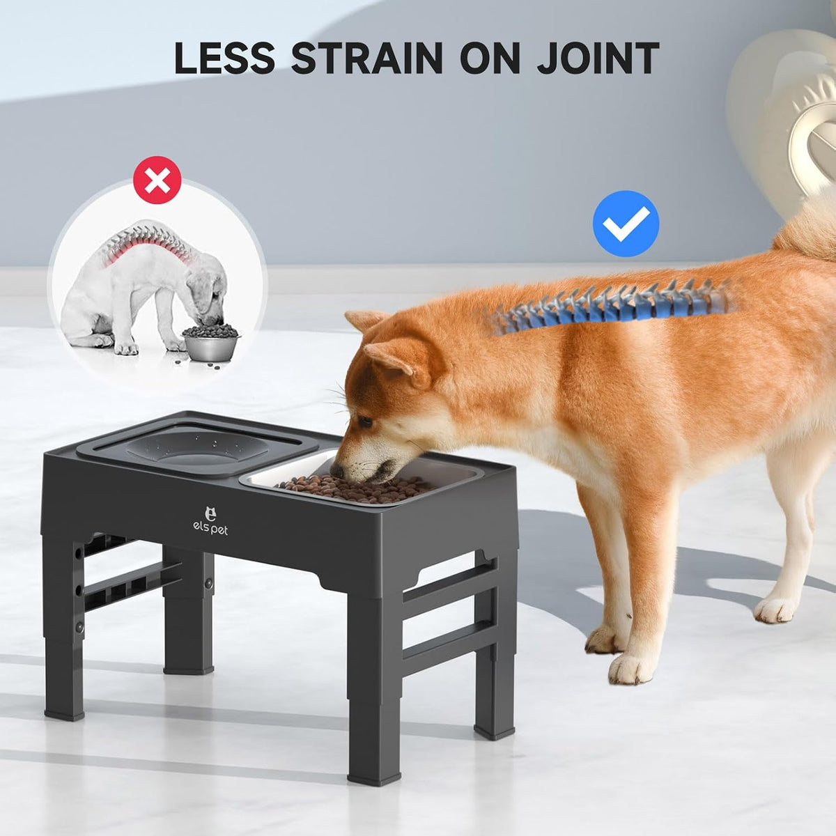 ELS PET Elevated Dog Bowls, No Spill Water Bowl and Stainless Steel Feeder