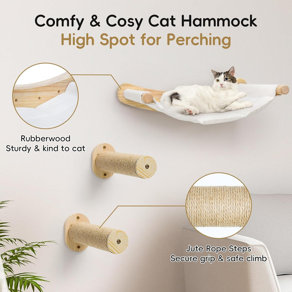 Faux Rabbit Fur Cat Wall Hammock - 2-Step Climbing Shelf, Wall Mounted for Indoor Large Cats
