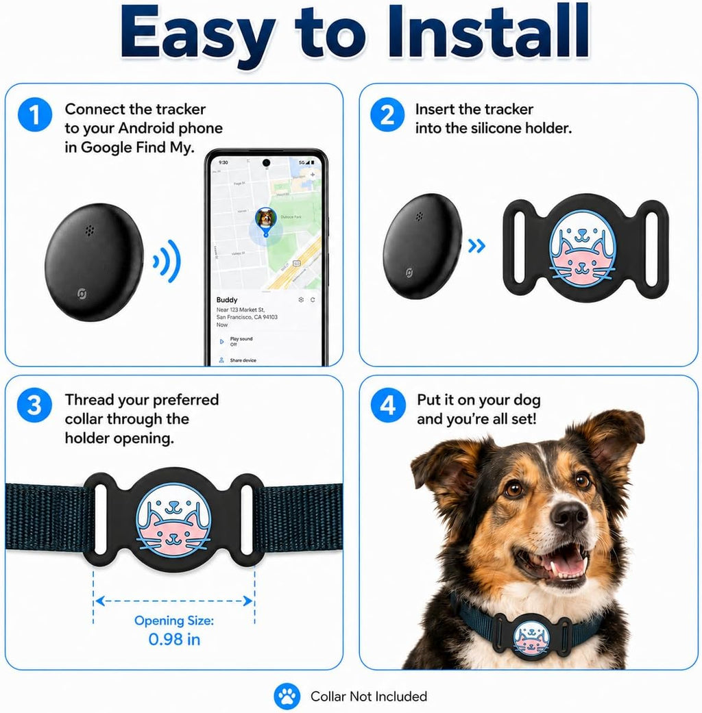 GPS Collar for Dogs, Pet Tracker for Dogs (Android Only), Waterproof Smart Tag Compatible with Google Find My, No Monthly Fee, Dog GPS Tracker Collar for Small Large Dogs (Android Tracker for Dog)
