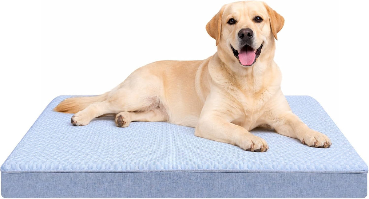Cooling Dog Bed for Large Dogs, Orthopedic Memory Foam Dog Bed with New Cooling Fabric, Waterproof Washable Pet Bed for Crate, Non-Slip Cooling Pet Mat for Arthritic Dogs Up to 80Lbs, 41" x 29" x 4"