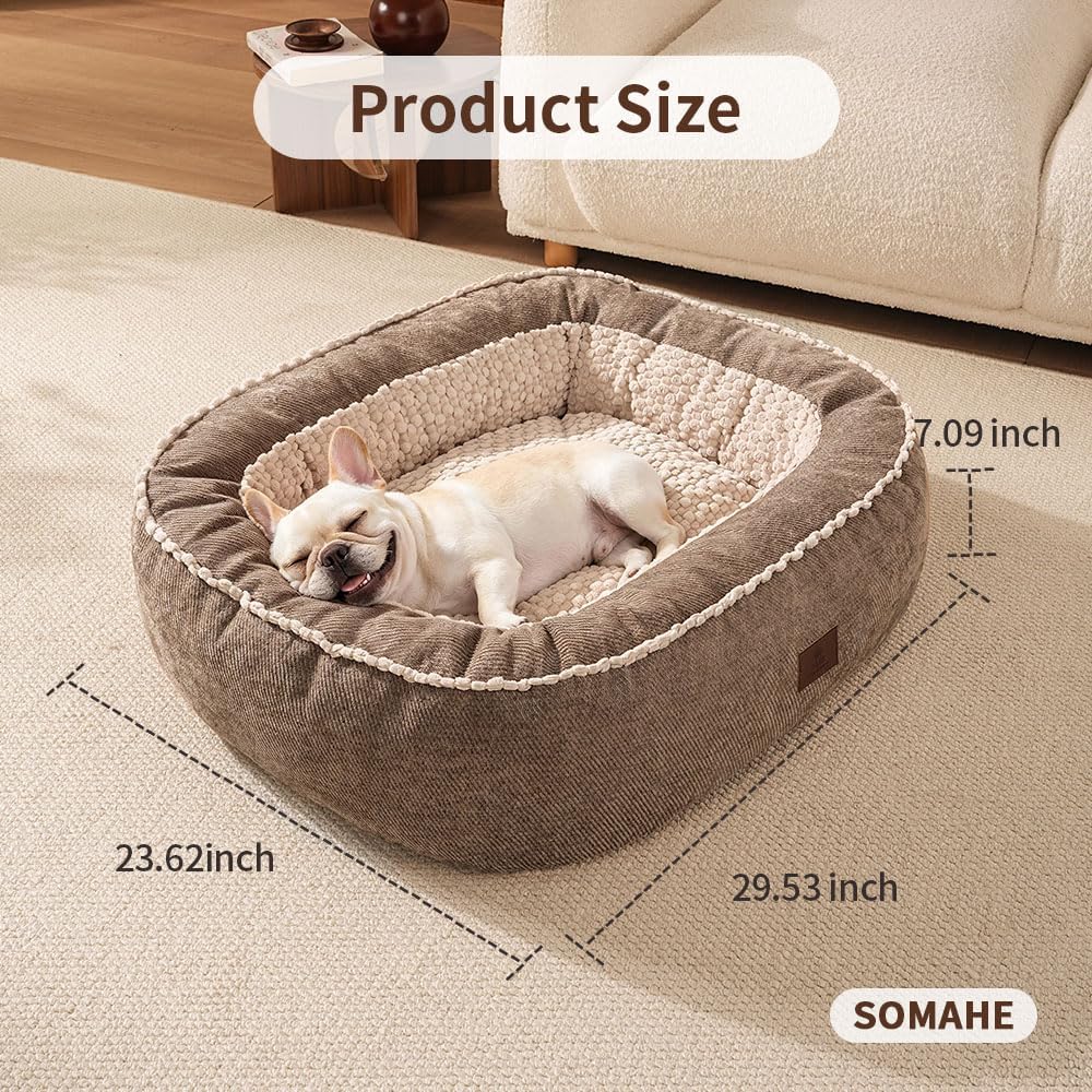 SOMAHE Calming Oval Bolster Dog Bed, Washable Cover, Medium 30x24x7 Coffee