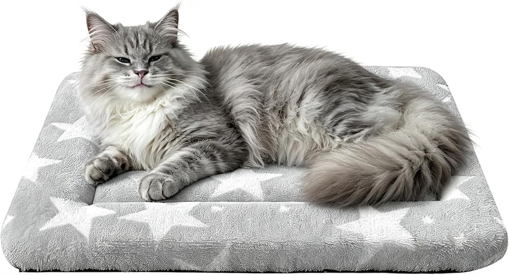 Dog Bed Mat – Soft & Comfortable Dog Kennel Pad for Crate – Durable Crate Bed & Mat for Dogs & Cats – Ideal for Crate, Kennel, and Home Use (Big&Little Stars Grey, XS(18"*14"*1.5"))