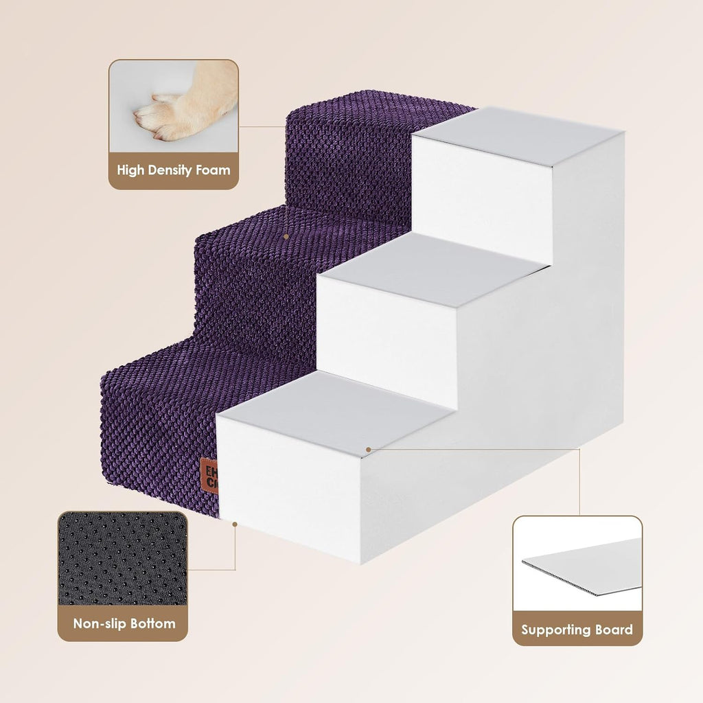 EHEYCIGA Dog Stairs for Small Dogs 13.5" H, 3-Step Dog Steps, Purple