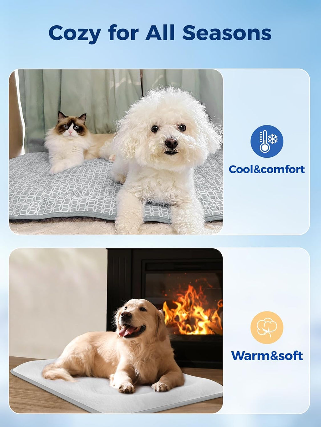 Rywell Thick PCM Dog Cooling Mat 30x20in, Color-Changing&Arc-Chill 3.0 Tech