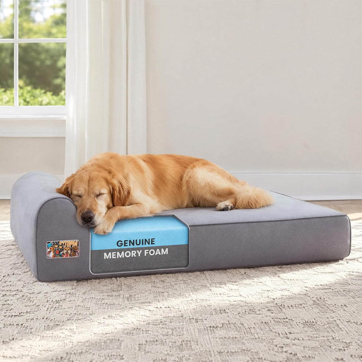 Sytopia Orthopedic Dog Beds for Large Dogs – 4" Extra Thick Memory Foam Pet Couch for Senior Dogs and Great Danes with Waterproof Liner & Washable Cover, Nonskid Bottom, 46"x28"x4", Grey
