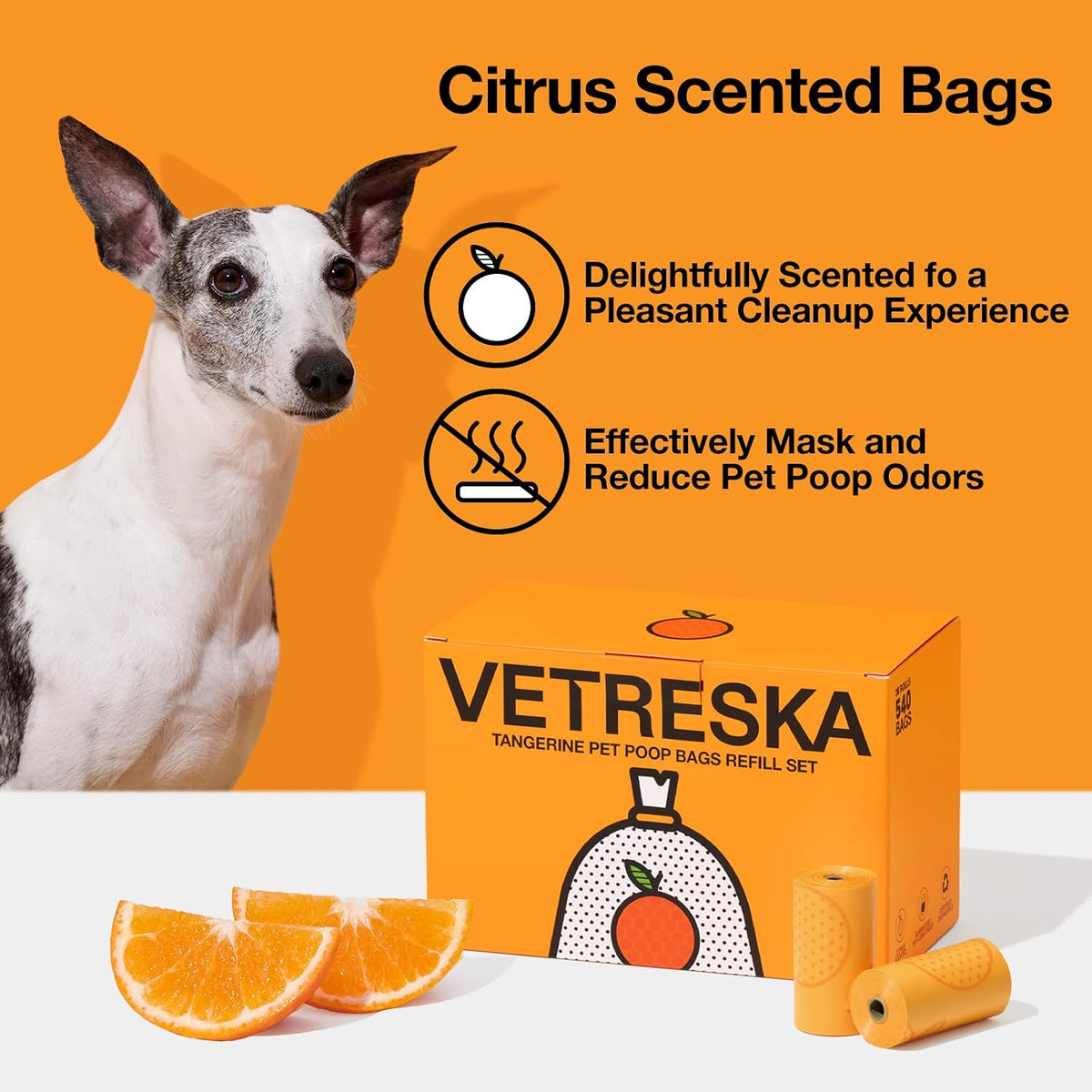 VETRESKA Citrus Scented Dog Poop Bags, 540 Counts, Leak Proof | Extra Thick and Large Pet Waste Bags for Dogs Walking and Cat Litter, 36 Refill Rolls