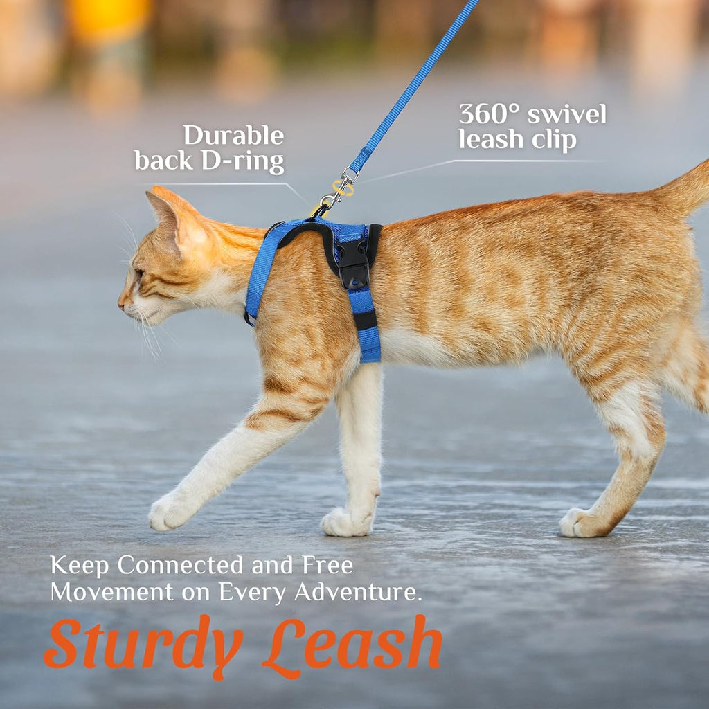 Dooradar Cat Harness and Leash Set with Neck Release Buckle, Royal Blue