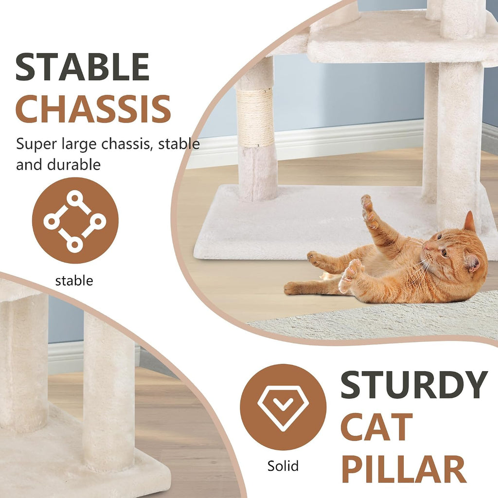 FDW | 36" Cat Tree Tower | Beige | Multi-Level Indoor Activity Center