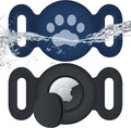 Waterproof Collar Holder Compatible with Airtag (2 Pack), Protective Anti-Lost Case for GPS Tracker, Silicone Collar Holder for Pets (Black/Midnight Blue)
