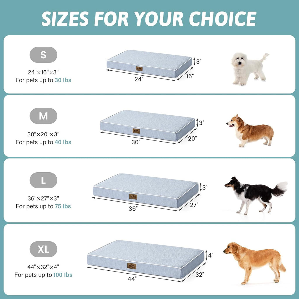 COZY KISS Cooling Orthopedic Dog Bed, Q-Max>0.5, Waterproof Lining, 36x27in