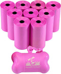 Downtown Pet Supply Poop Bags for Dogs with Dispenser, 180 Count - Leak-Proof Dog Waste Bags and Bone-Shaped Dog Poop Bags Holder for Leash - Pink, 12.5" x 8.5"