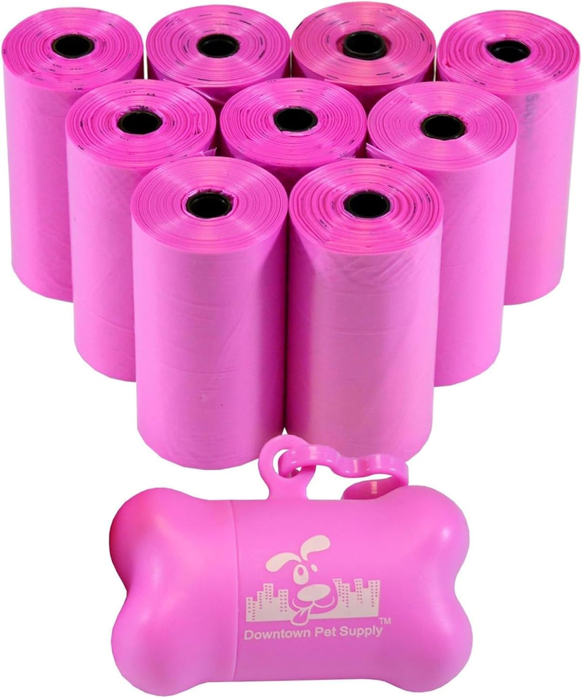 Downtown Pet Supply Poop Bags for Dogs with Dispenser, 180 Count - Leak-Proof Dog Waste Bags and Bone-Shaped Dog Poop Bags Holder for Leash - Pink, 12.5" x 8.5"
