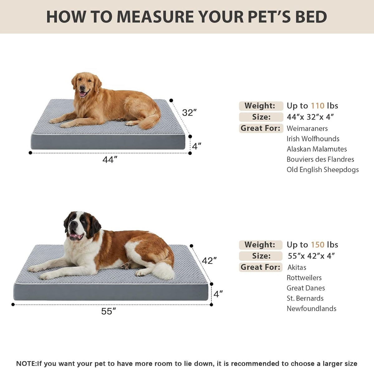 LEXTRO XL Waterproof Orthopedic Dog Bed for Crate Mat 44x32 Extra Large