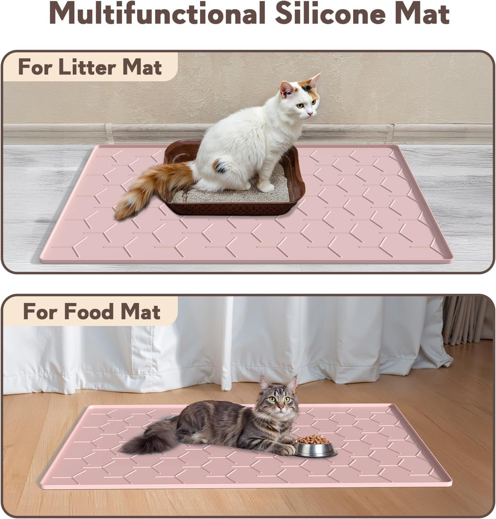 Garoopion Silicone Cat Litter Mat Large 40" X 28", Easy to Clean, Pink