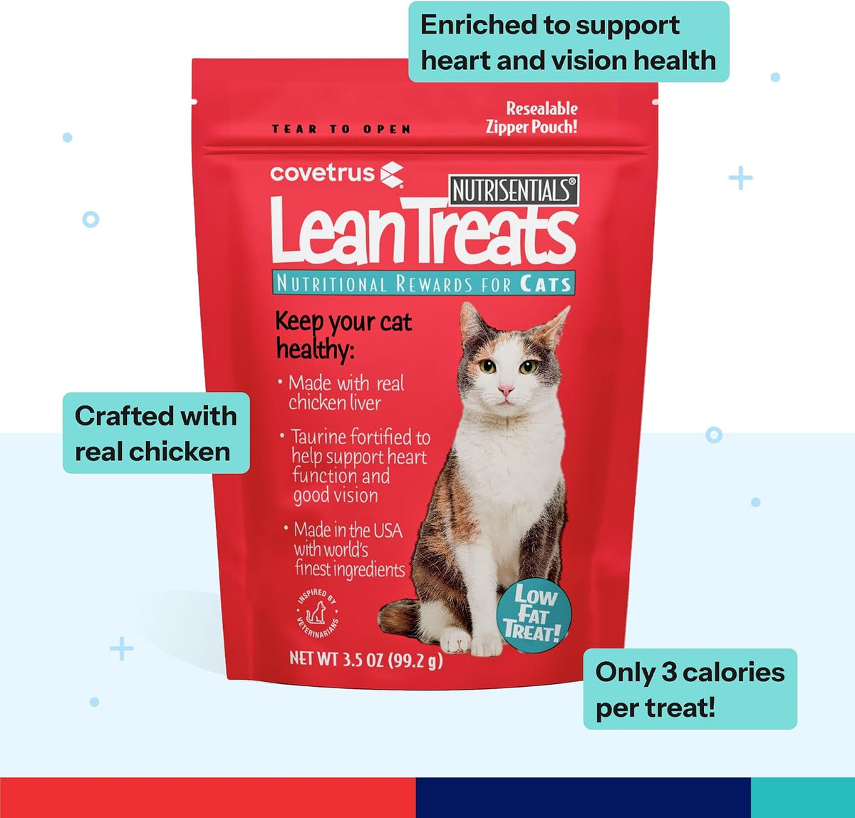 Covetrus Nutrisential Lean Treats for Cats - Soft Cat Treat for Small, Medium, Large Cats - Nutritional Low Fat Bite Size - Chicken Flavor - 10 Pack - 3.5oz