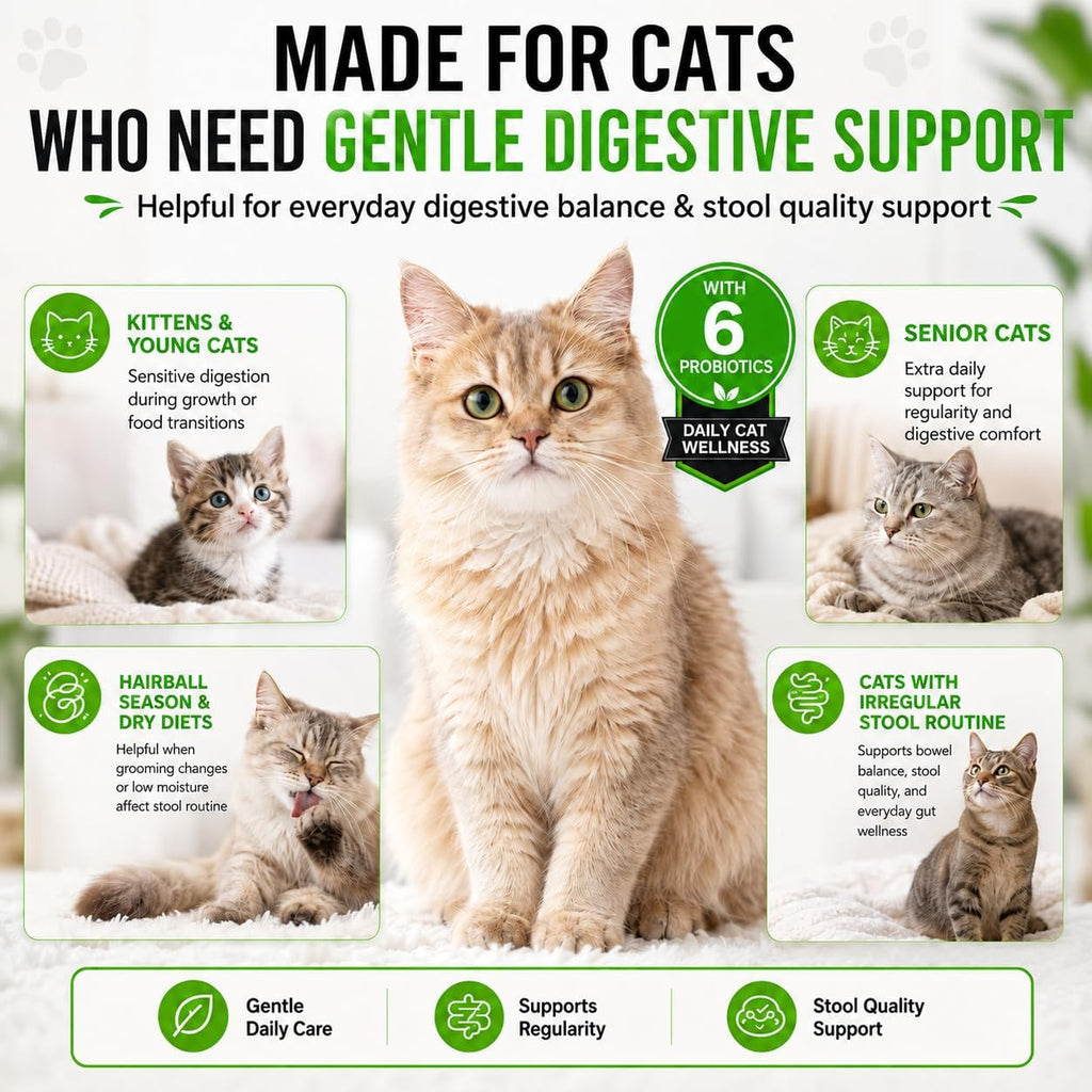 Cat Constipation Relief Liquid Supplement with 6 Probiotics, Digestive Support for Cats, Supports Healthy Bowel Function & Stool Quality, Natural Daily Gut Health Care for Indoor and Senior Cats, 60ml