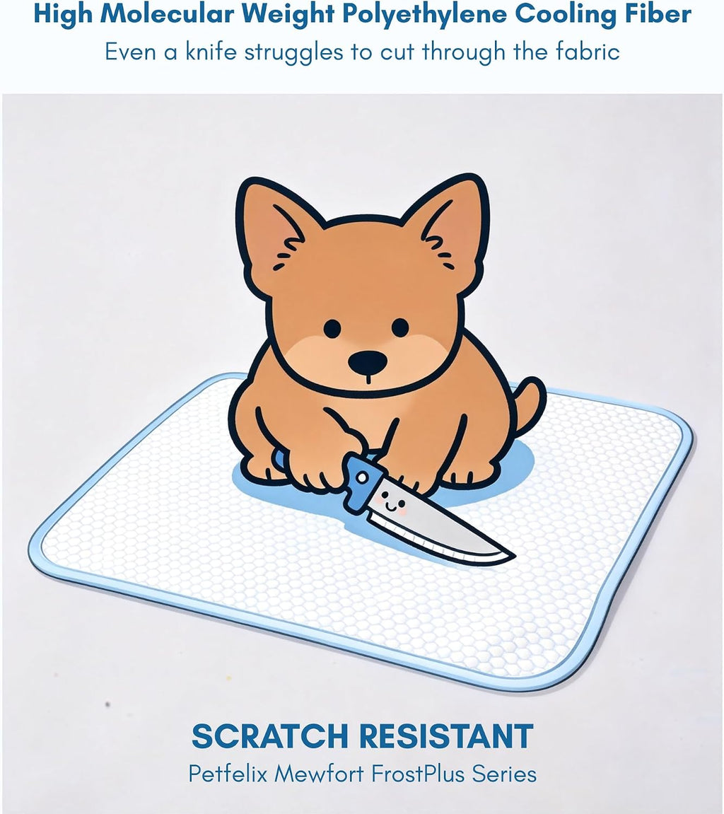 Petfelix FrostPlus Cooling Mat for Dogs Qmax>0.45 Breathable Dog Cooling Mat Chemical Free Fabric Cooling Dog Bed for Cats and Small Animals Non Slip Washable Scratch Resistant, S, 20''*16''