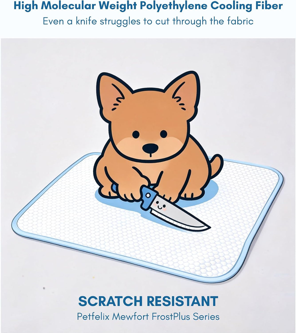 Petfelix FrostPlus Cooling Mat for Dogs Qmax>0.45 Breathable Dog Cooling Mat Chemical Free Fabric Cooling Dog Bed for Cats and Small Animals Non Slip Washable Scratch Resistant, S, 20''*16''
