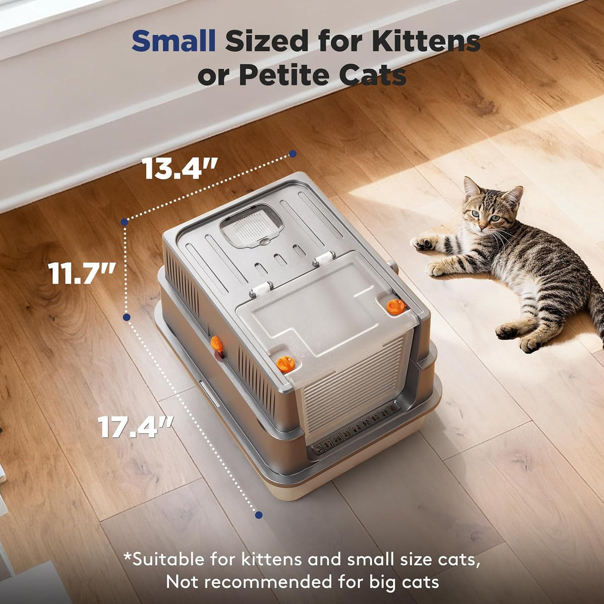 FURTIME Small Enclosed Stainless Steel Litter Box with Lid for Kitty | Metal Cat Litter Box for Small Cats, Kitten Cat Box with High Sided Enclosure & Scoop, Odor Free, Anti-Leakage, Grey