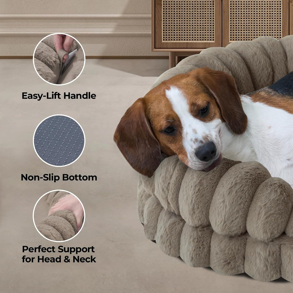 BALANCE Calming Dog Bed for Medium Sized Dogs, 30 Inches Oval Washable Pet Bed with Sides, Orthopedic Pet Couch Sofa with Non-Slip Bottom, Oatmeal