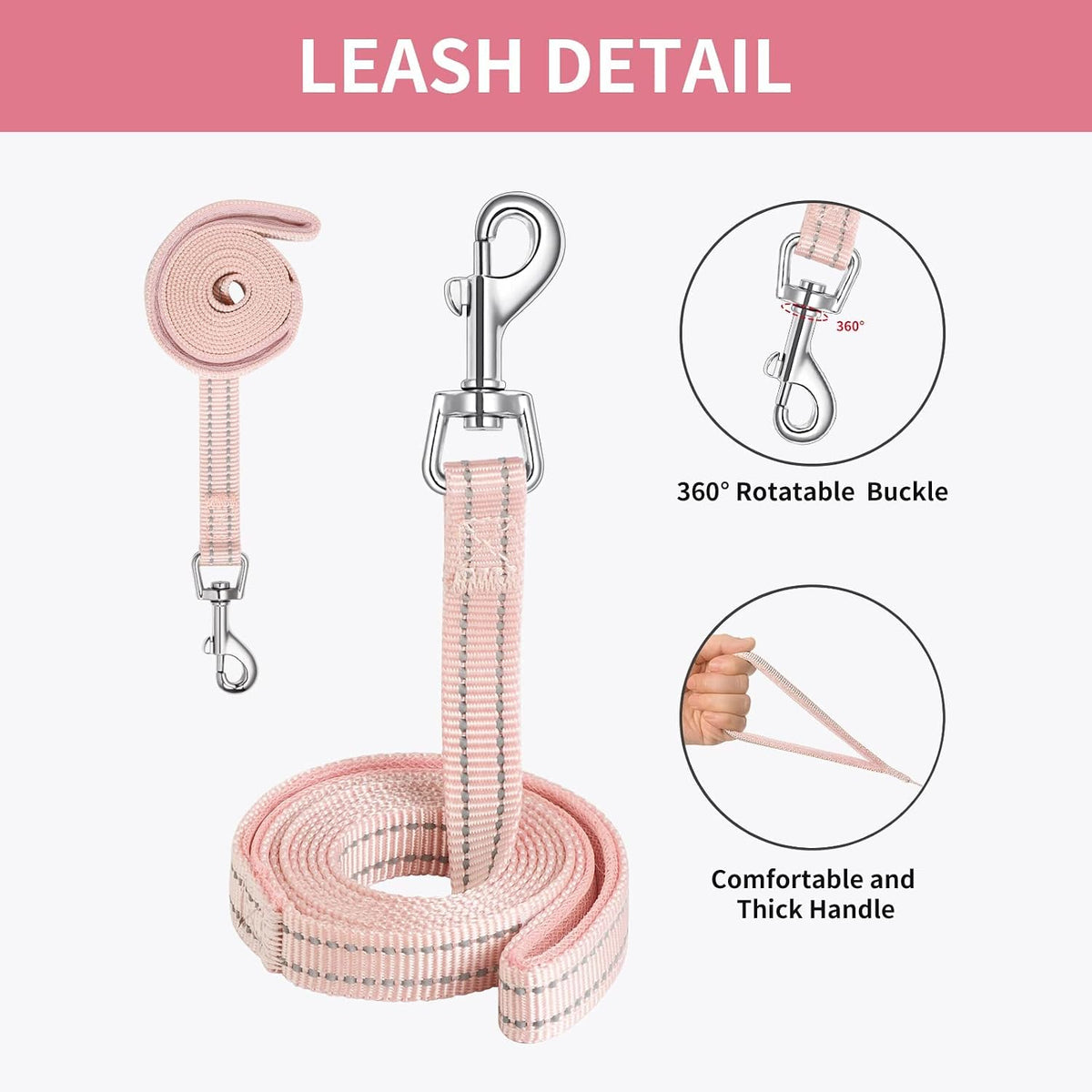 AMTOR Small Dog Harness with Leash Set, No Escape Easy Walk Puppy Harnesses for Training Walking, Step-in Reflective Soft Dogs Vest for XS S Medium Extra-Small Large Sized Dog(Pink,M)