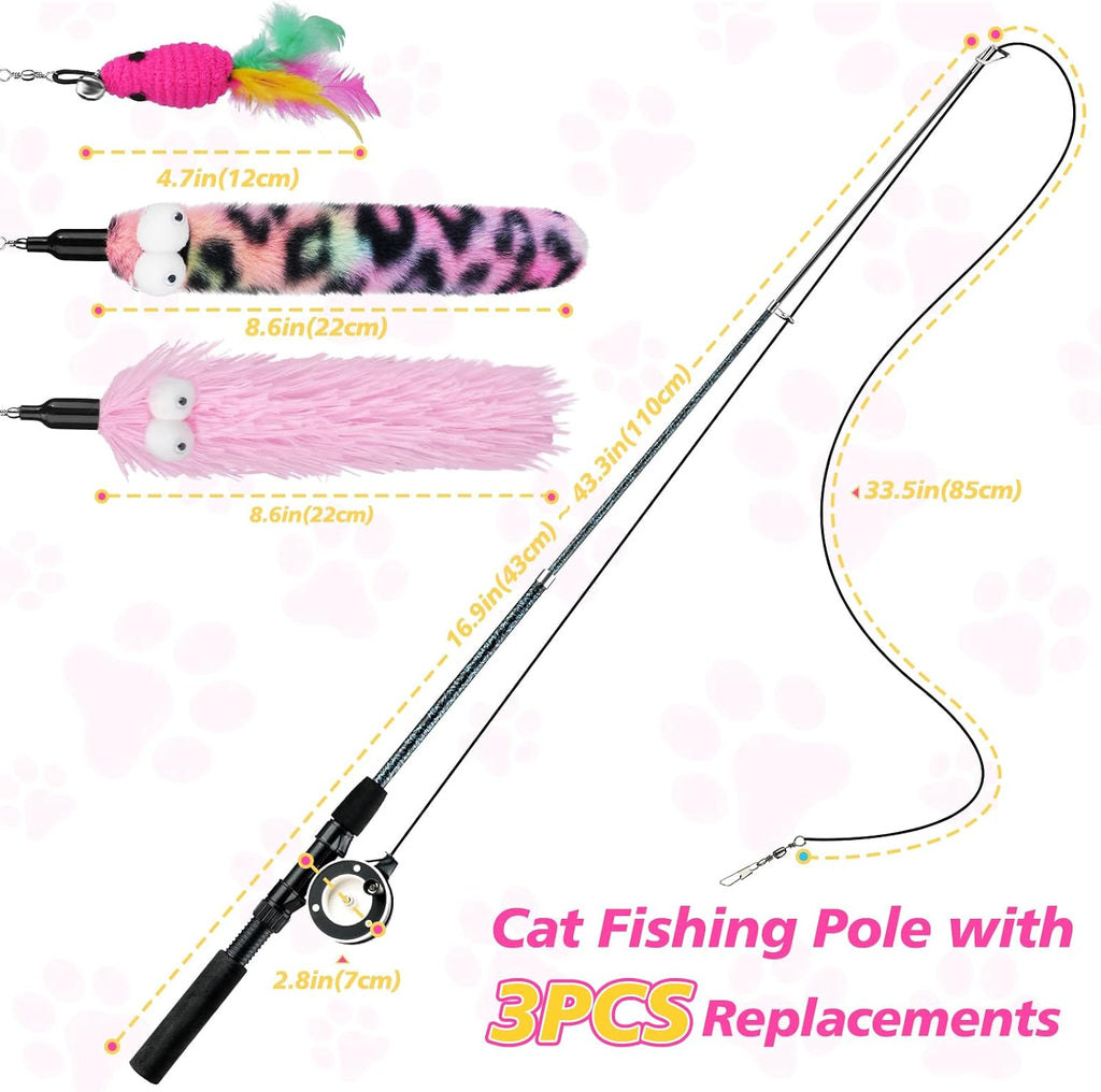 Pawaboo Cat Teaser Wand Toys, Cat Fishing Pole Toy with 3 PCS Feathers