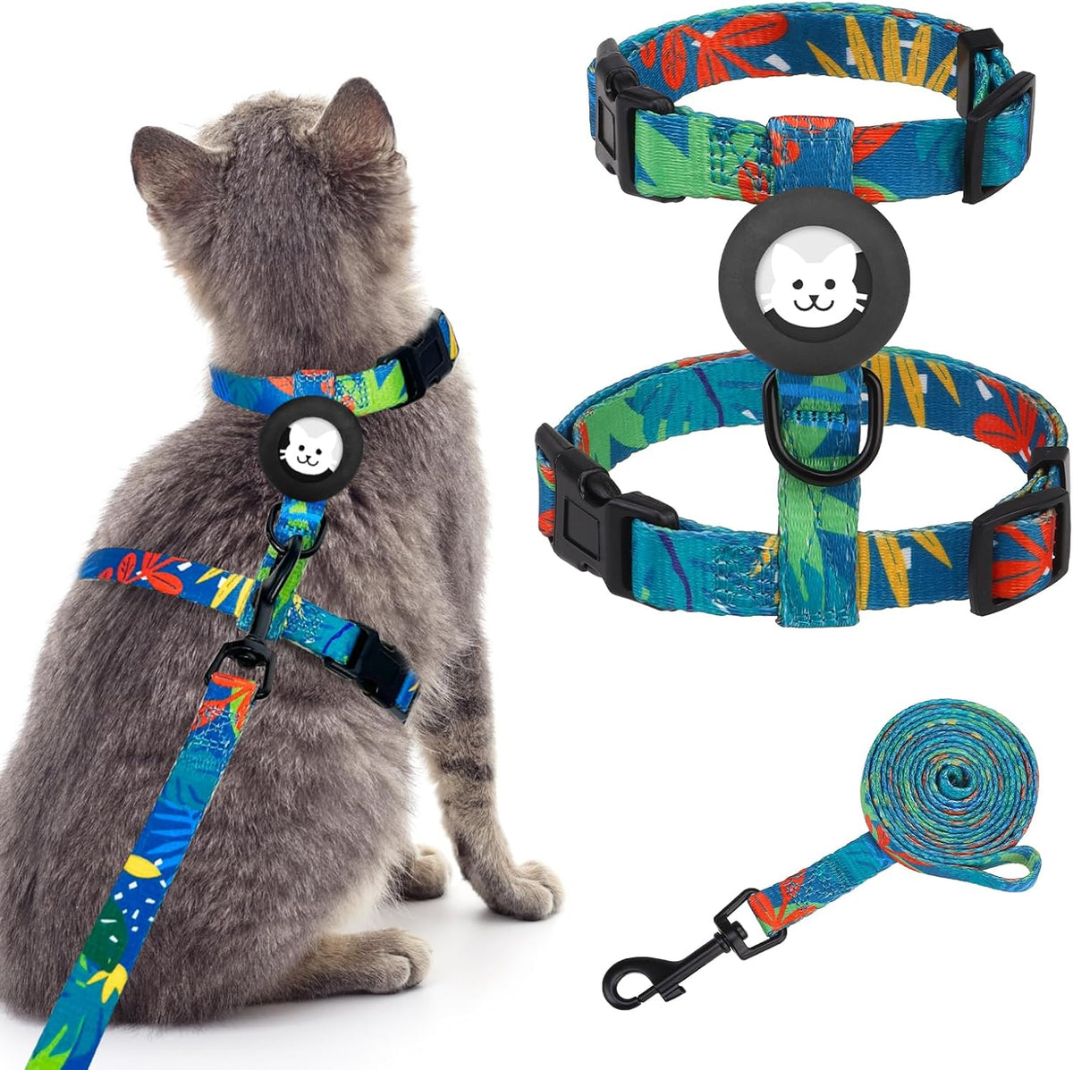 BINGPET Cat Harness with Airtag Holder, Escape Proof for Walking Outdoor