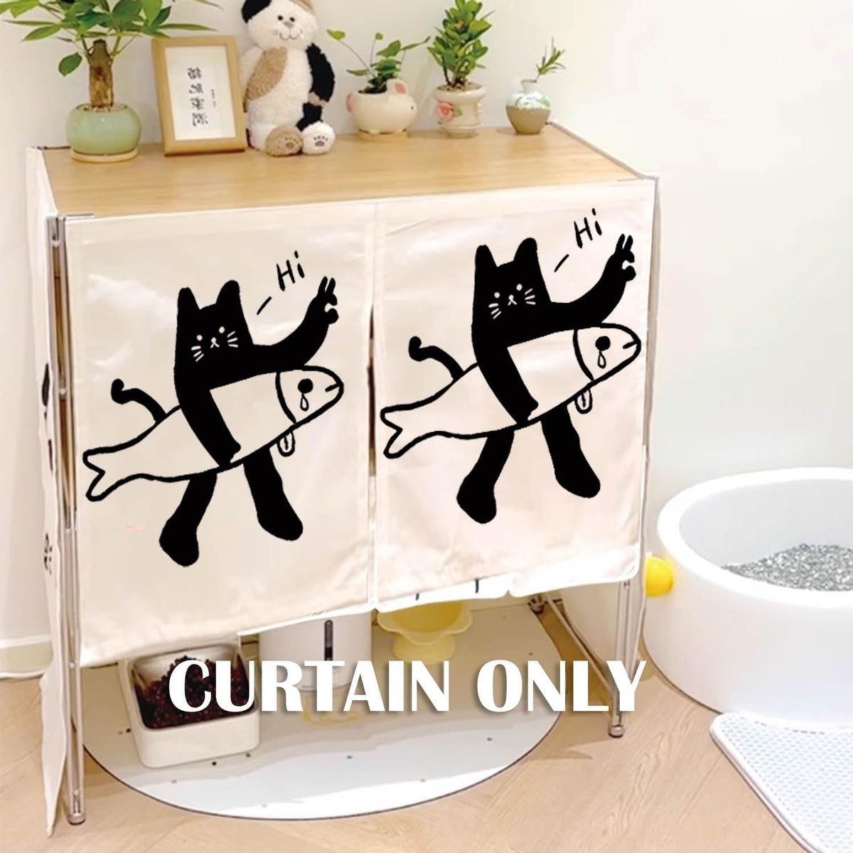 Cat Litter Box Curtain Cover - Cat House Door Flap Self Cleaning Litter Box Door Curtain for Automatic Litter Box Robot Cat Furniture Curtain (Cat in Box, 13.78 * 15.74")