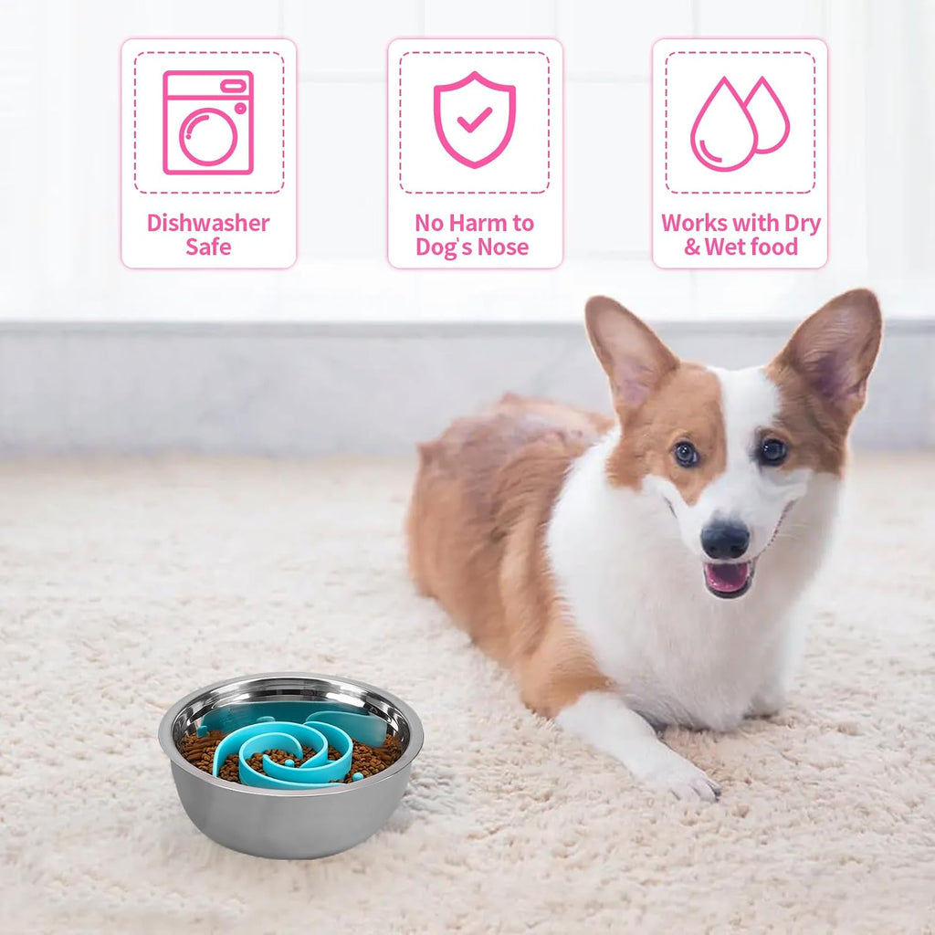 Slow Feeder Dog Bowls Insert, Bestalk Soft Silicone Slow Eating Feeder Insert with Suction Cups for Small, Medium and Large Dogs, Fit into Basic and Elevated Dog Bowls, Teal