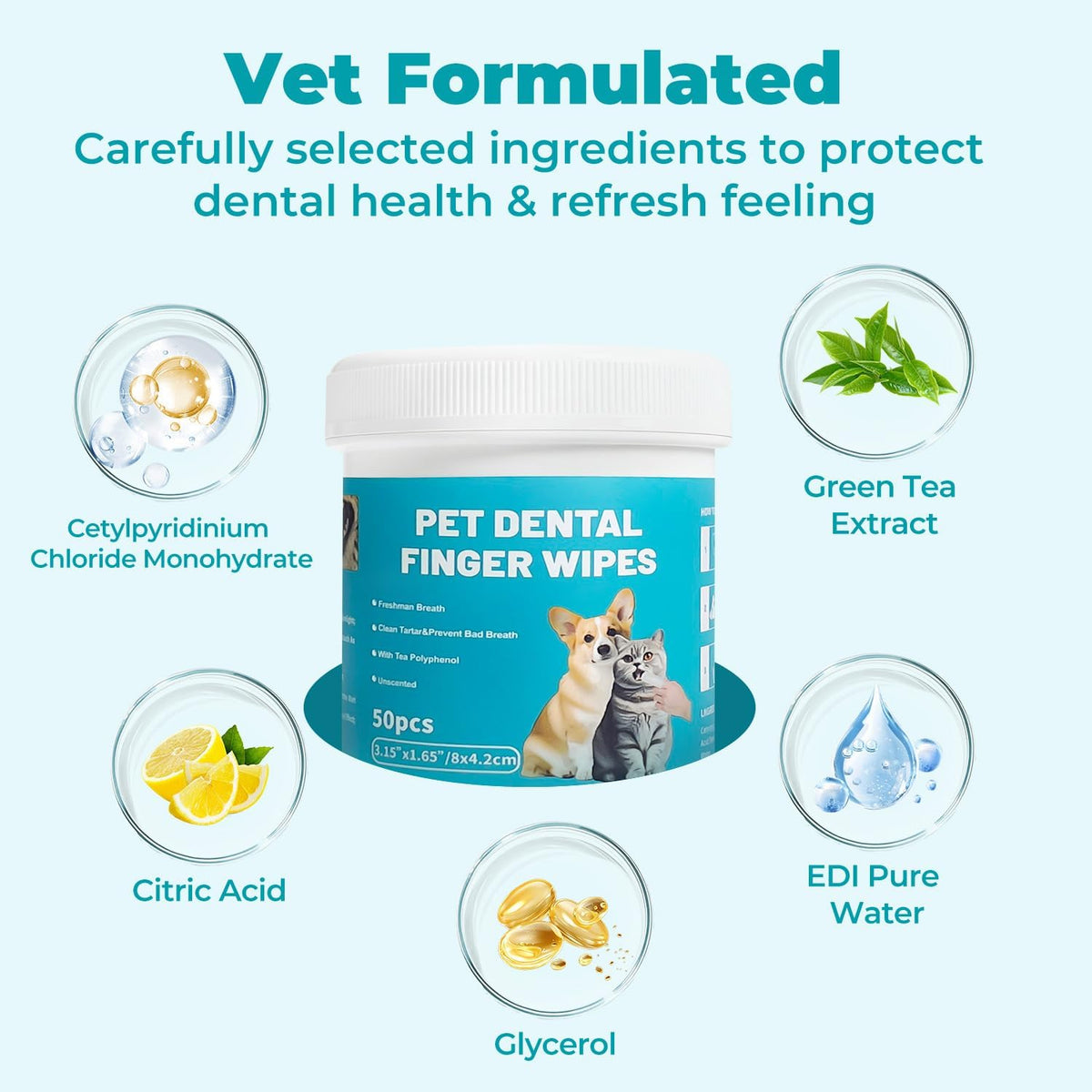 Pet Teeth Cleaning Finger Wipes for Cats and Dogs,Unscented Tartar