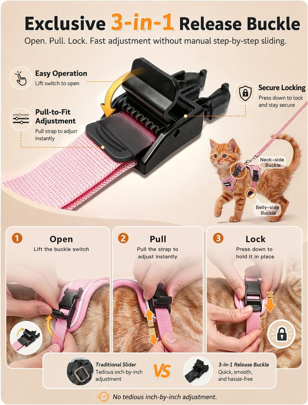 Cat Harness and Leash Set,Escape Proof Kitten Harness,Pink