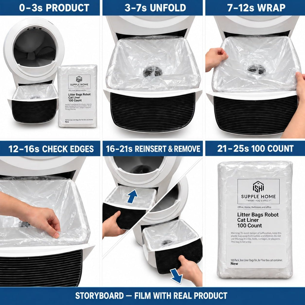100-Pack Waste Drawer Liners for Litter-Box-Robot 4 & 3 12 Micron Extra-Thick HDPE, Custom Fit to Prevent Sensor Errors Heavy-Duty Leak-Proof, Compatible with Automatic Litter Boxes
