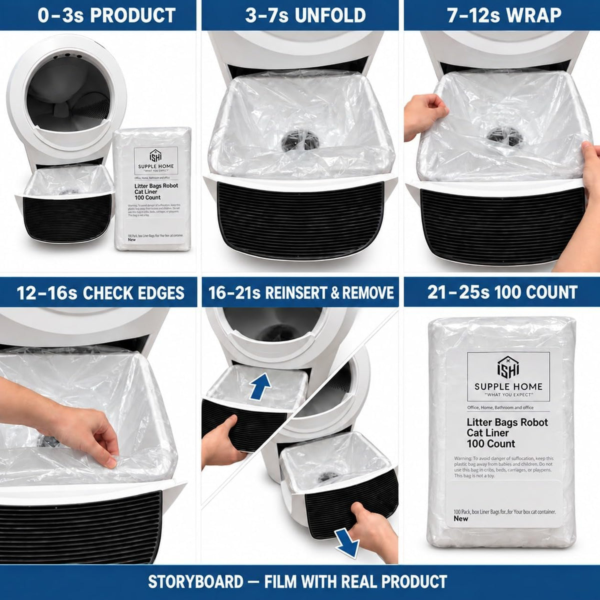 100-Pack Waste Drawer Liners for Litter-Box-Robot 4 & 3 12 Micron Extra-Thick HDPE, Custom Fit to Prevent Sensor Errors Heavy-Duty Leak-Proof, Compatible with Automatic Litter Boxes